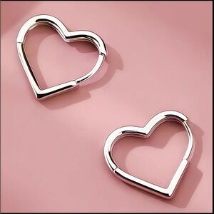 Silver Heart Hoop Earrings